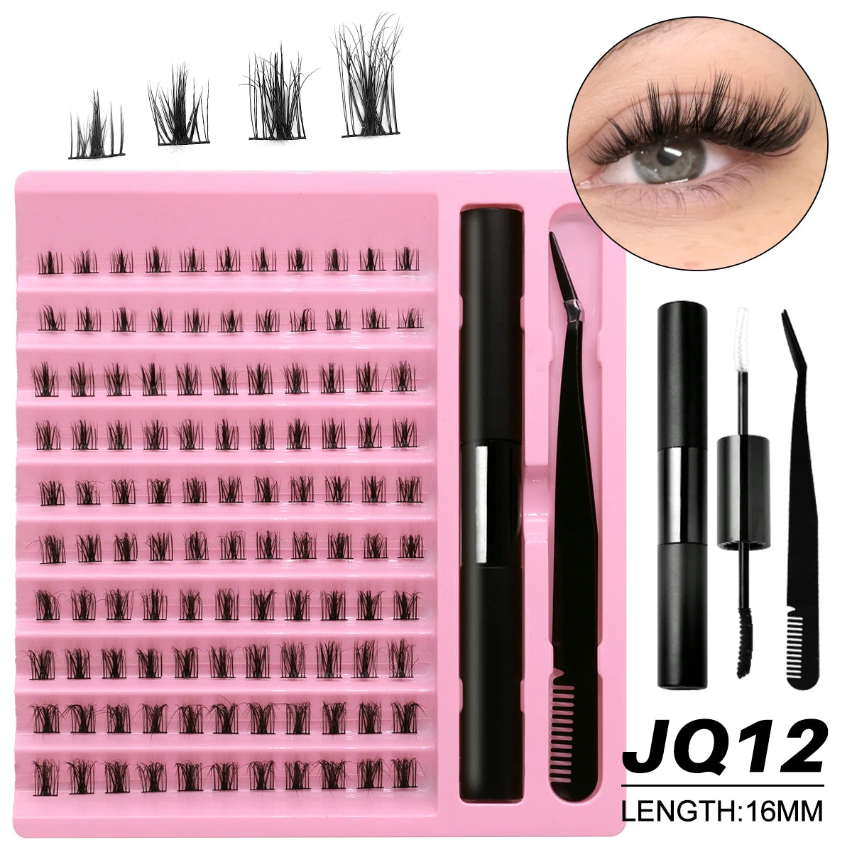 GROINNEYA DIY Lashes Extension Kit Individual Eyelash Extension Kit Cluster Lashes Kit Lash Glue for Eyelash Extensions Makeup