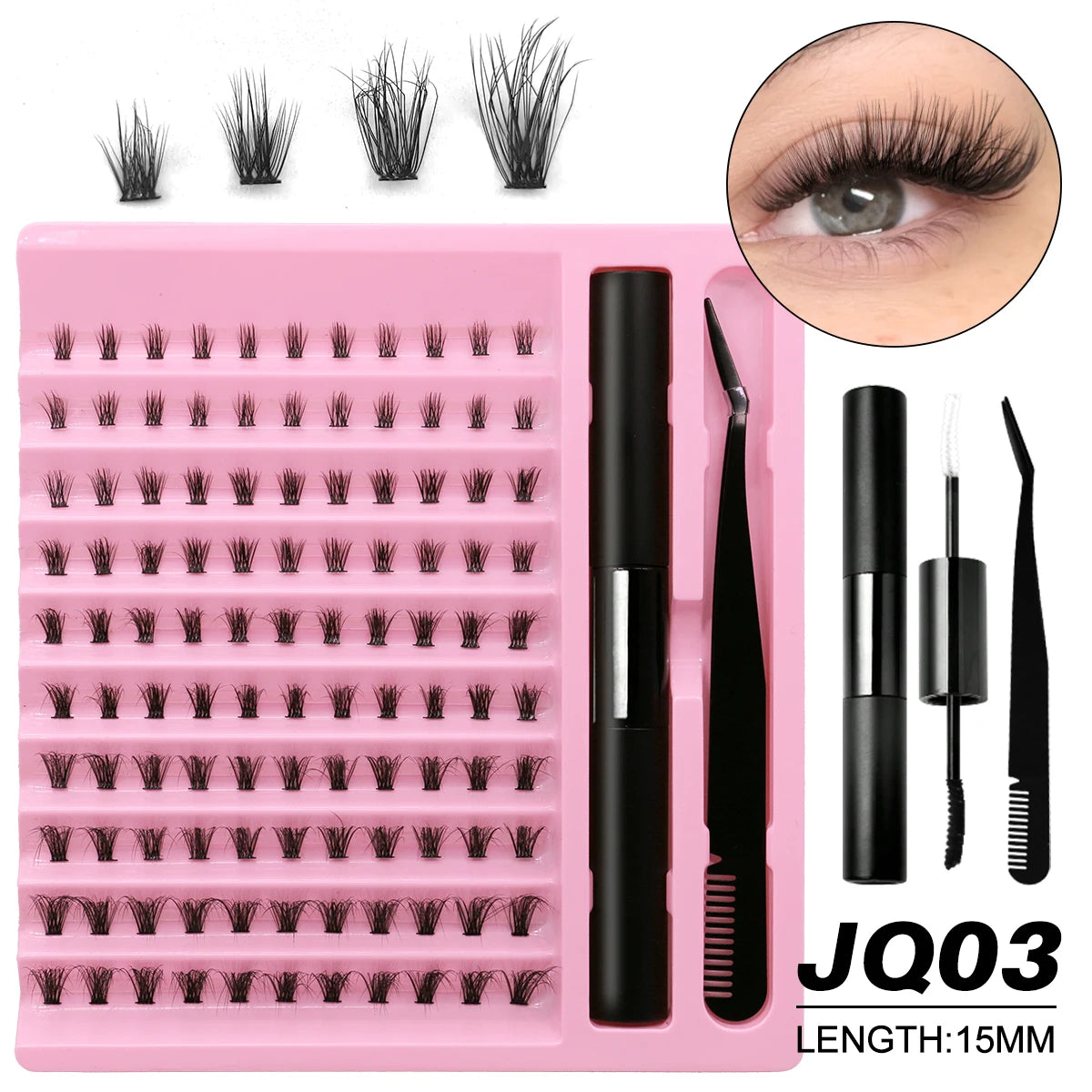 GROINNEYA DIY Lashes Extension Kit Individual Eyelash Extension Kit Cluster Lashes Kit Lash Glue for Eyelash Extensions Makeup