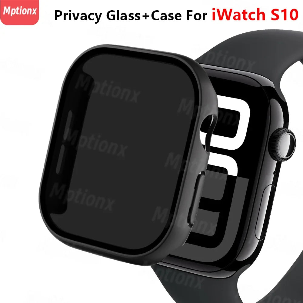 Privacy Glass+Case For Apple Watch 10 46mm 42mm Tempered Anti-Peeping Screen Protector Cover For iWatch series 10 Accessorie