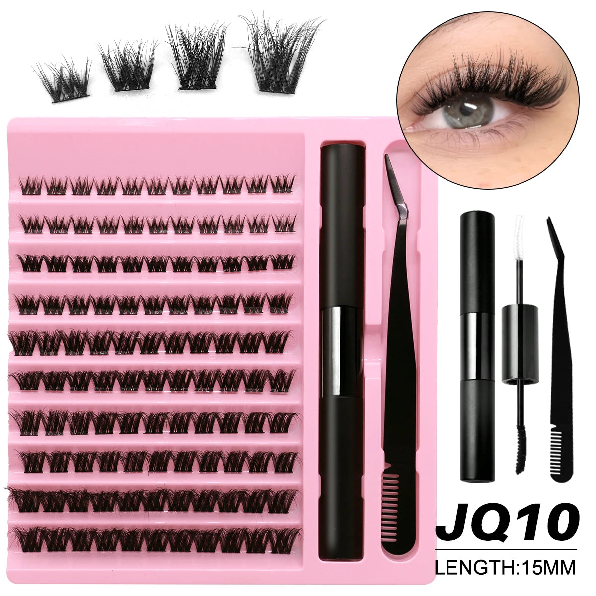 GROINNEYA DIY Lashes Extension Kit Individual Eyelash Extension Kit Cluster Lashes Kit Lash Glue for Eyelash Extensions Makeup