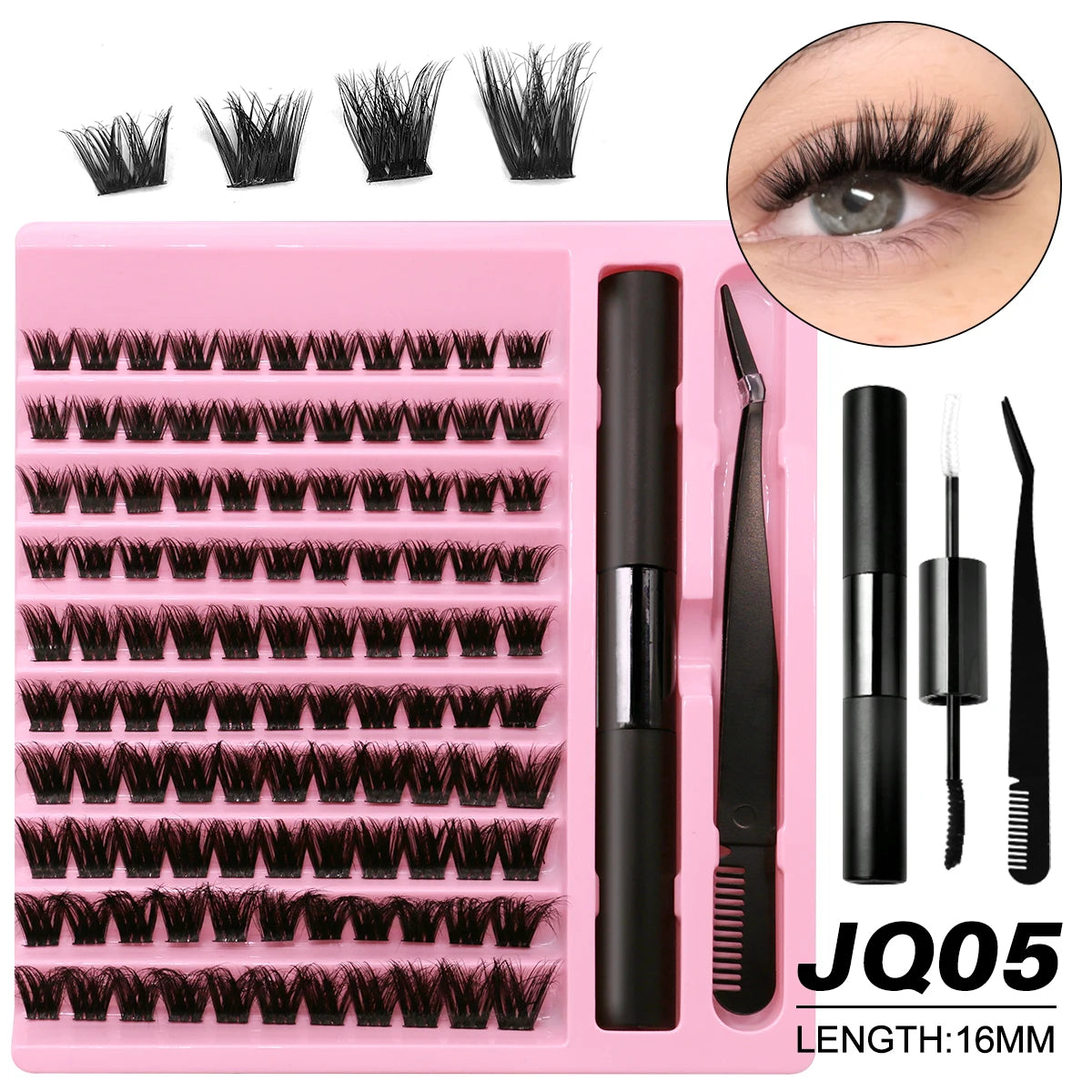 GROINNEYA DIY Lashes Extension Kit Individual Eyelash Extension Kit Cluster Lashes Kit Lash Glue for Eyelash Extensions Makeup