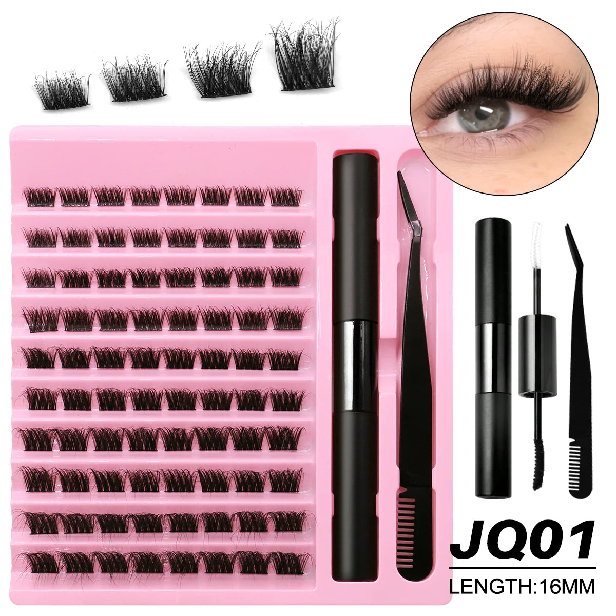 GROINNEYA DIY Lashes Extension Kit Individual Eyelash Extension Kit Cluster Lashes Kit Lash Glue for Eyelash Extensions Makeup