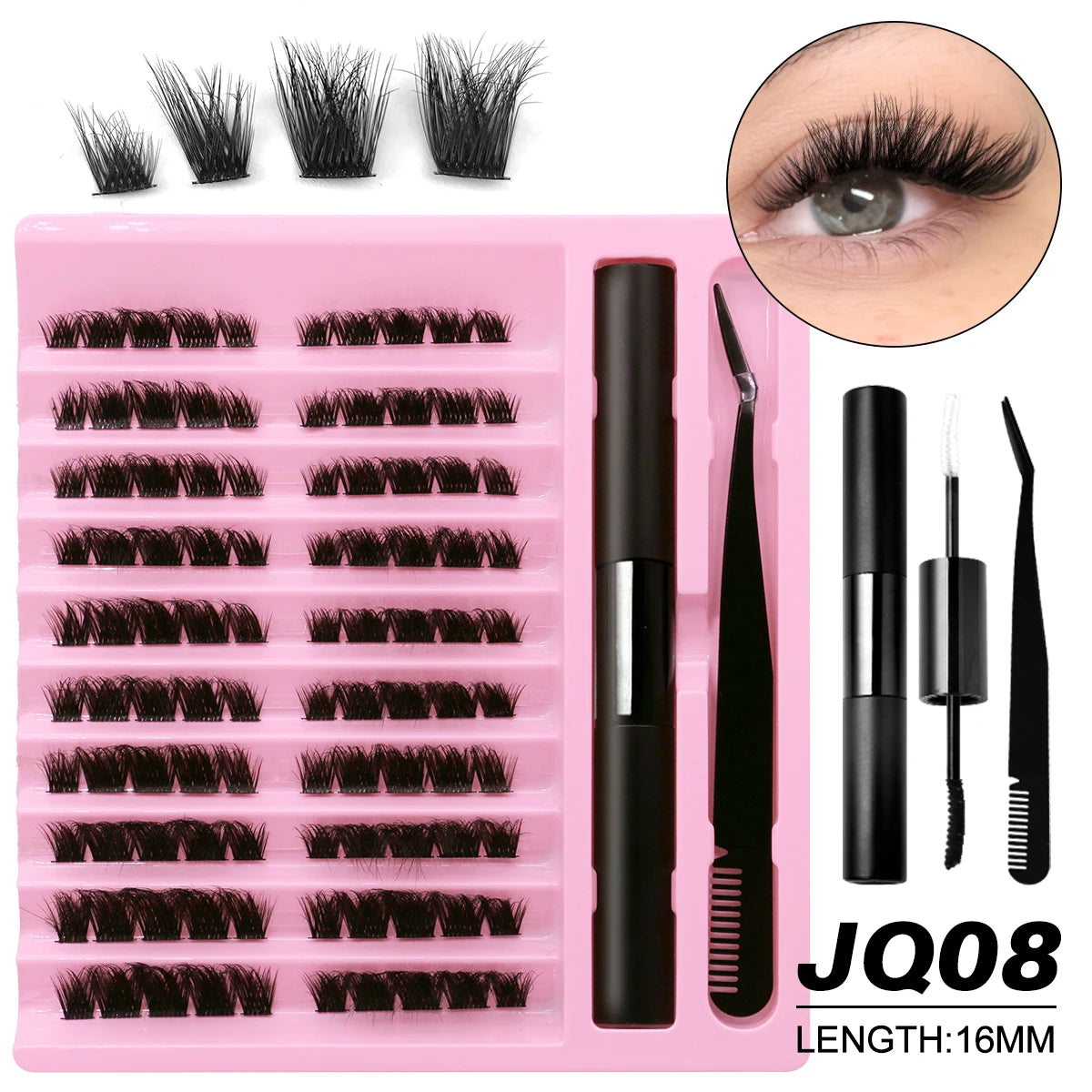 GROINNEYA DIY Lashes Extension Kit Individual Eyelash Extension Kit Cluster Lashes Kit Lash Glue for Eyelash Extensions Makeup