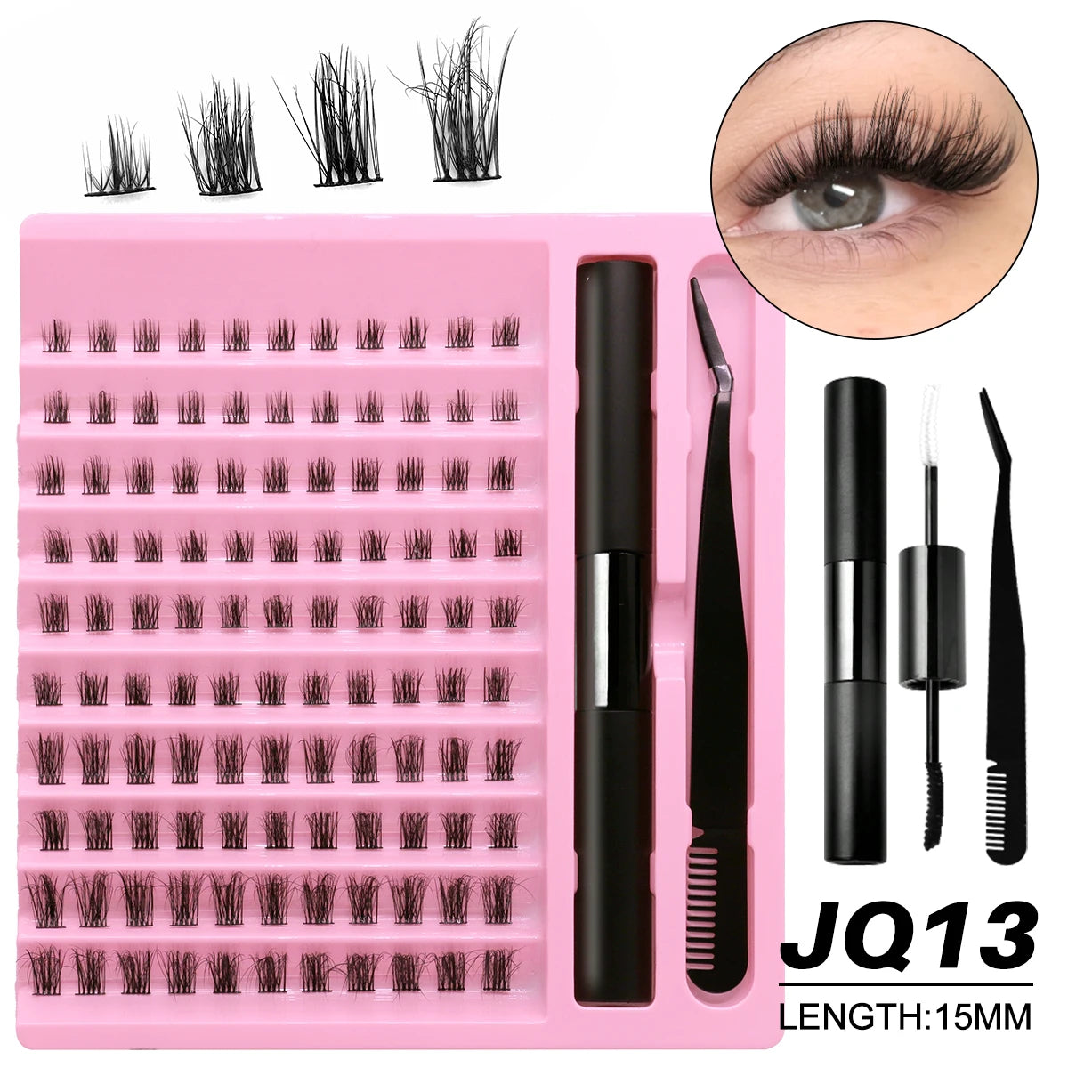 GROINNEYA DIY Lashes Extension Kit Individual Eyelash Extension Kit Cluster Lashes Kit Lash Glue for Eyelash Extensions Makeup