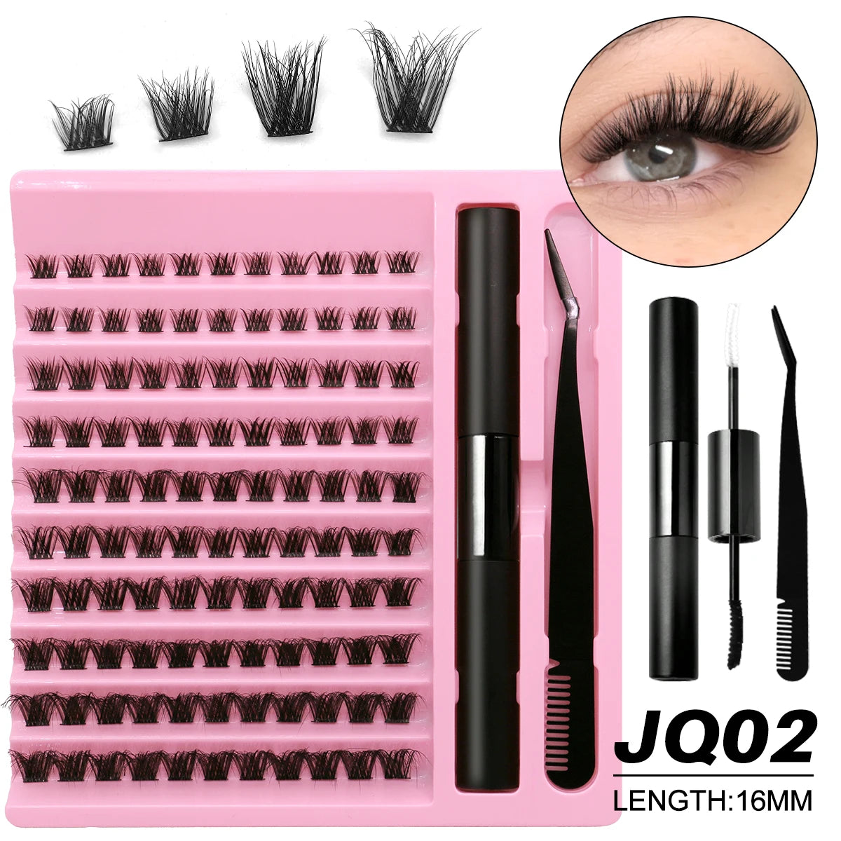 GROINNEYA DIY Lashes Extension Kit Individual Eyelash Extension Kit Cluster Lashes Kit Lash Glue for Eyelash Extensions Makeup