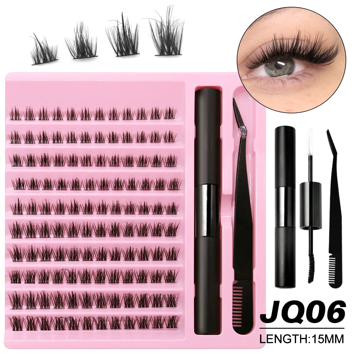 GROINNEYA DIY Lashes Extension Kit Individual Eyelash Extension Kit Cluster Lashes Kit Lash Glue for Eyelash Extensions Makeup